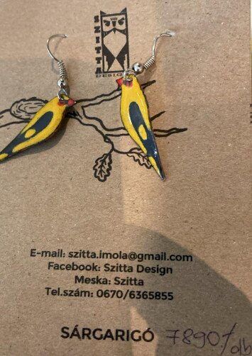 Madaras Fülbevaló -Sárgarigó (TŰZZOMÁNC ÉKSZER)